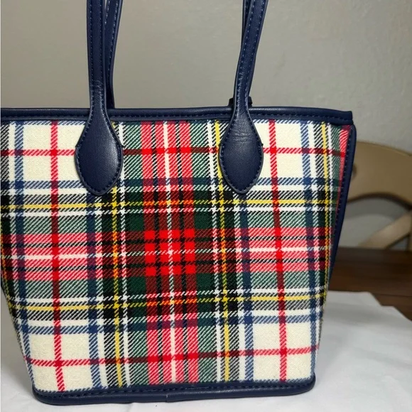 Stoney Clover Lane Little Tote-Blue/Plaid-Heart Charm Mini purse/ Bag - Picture 2 of 6